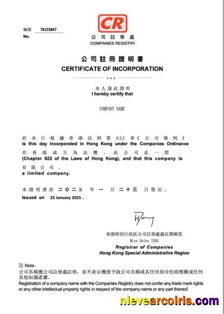 China certificate of incorporation